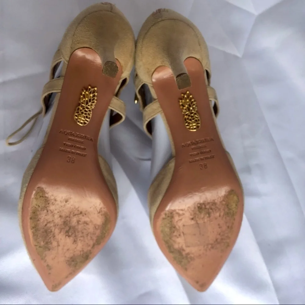 Aquazzura Beige Suede Belgravia Sandals High Heel Size 7.5